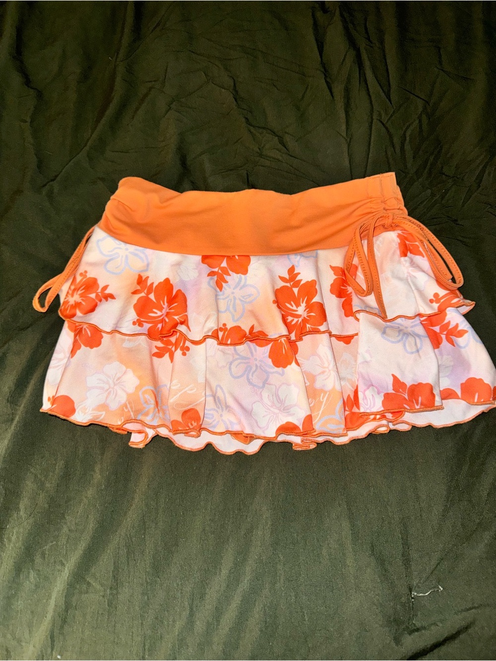SHEIN Orange Floral Ruffle Mini Skirt with Drawstring Waist